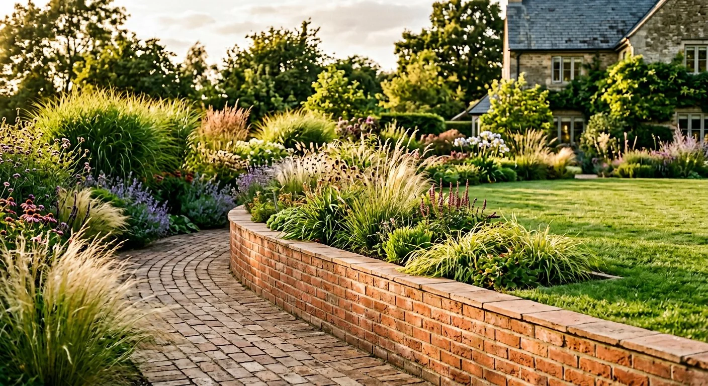Landscaped garden and paving